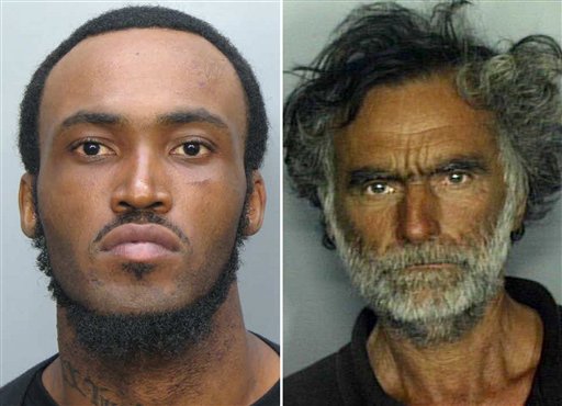 This combo made with undated photos made available by the Miami-Dade Police Dept. shows Rudy Eugene, 31, left, who police shot and killed as he ate the face of Ronald Poppo, 65, right, during a horrific attack. (AP Photo)