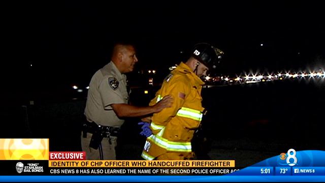 chp officer handcuffs chula vista firefighter caught on camera by cbs 8