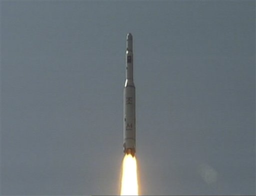 In this April 5, 2009 image made from KRT video, a rocket is lifted off from its launch pad in Musudan-ri, North Korea. (AP)
